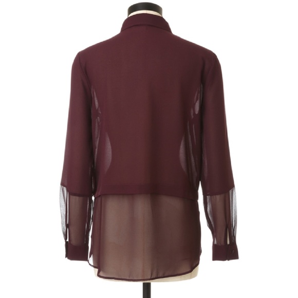 Dex Burgundy Sheer Layered Button-Up Blouse Size Small (Work Attire/Office Wear) - Picture 2 of 6